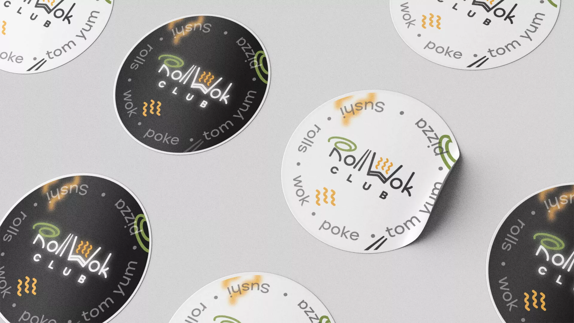 Разработка наклеек для суши-бара «Roll Wok Club» в Чехове